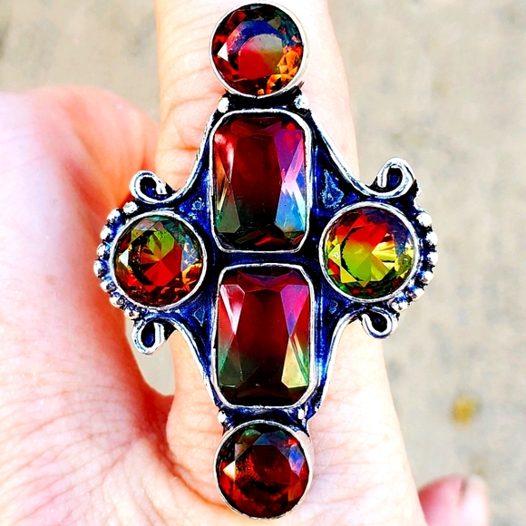 New Bi-Color Tourmaline 925 Silver Statement Ring. - Picture 3 of 16